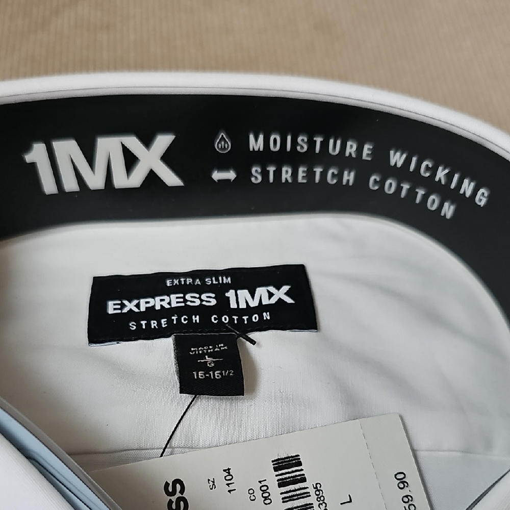 Express Men's Extra Slim White 1MX Dress Shirt - Picture 3 of 3